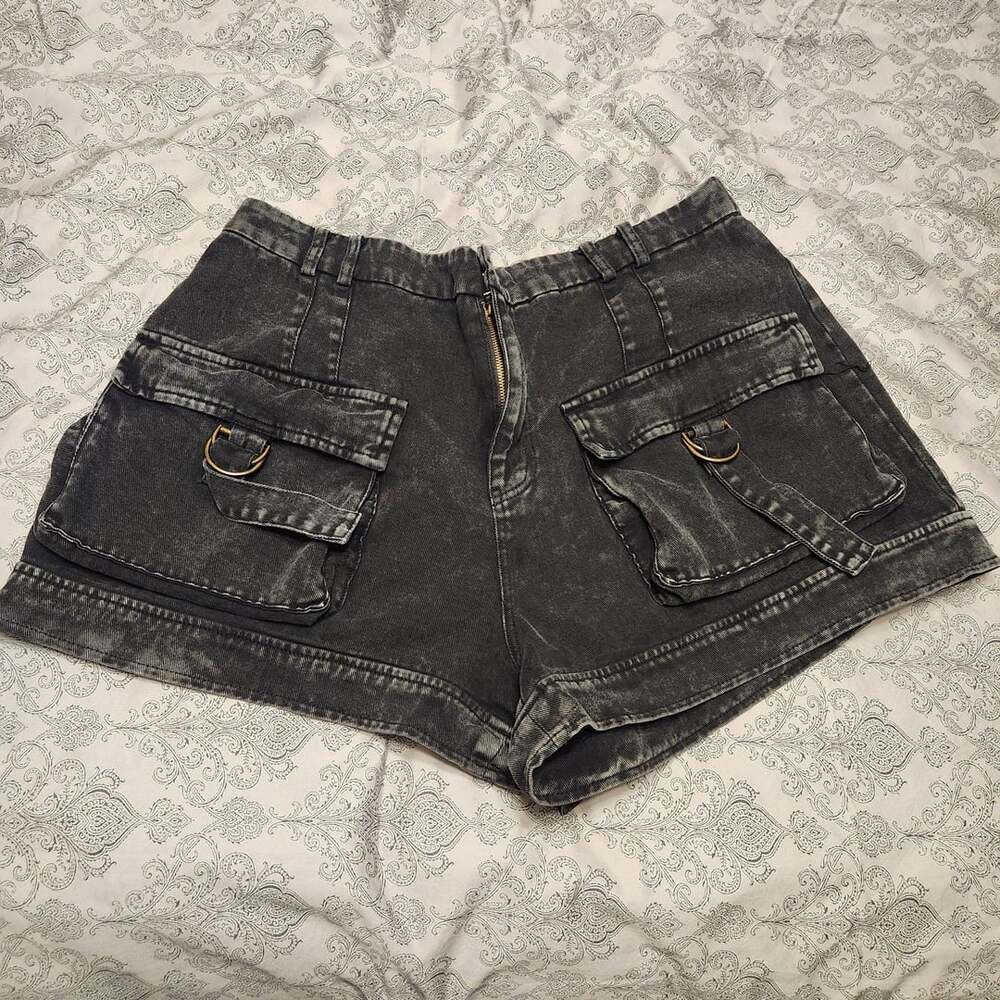 Women's Washed Black Denim Mini Shorts plus size